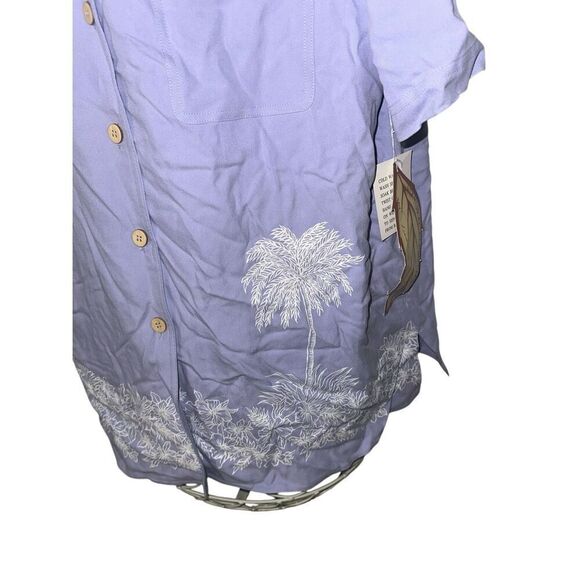 NEW WITH TAGS Natural Elements Womens Size 1X Silk Hawaiian Camp Shirt blue/purp - Picture 2 of 9